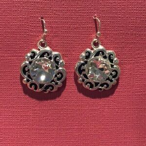 Silver and crystal round earrings